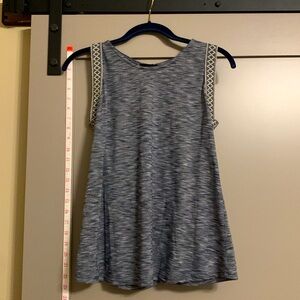 Anthropologie W5 Blue and White Sleeveless Blouse with Ribbon Embellishment